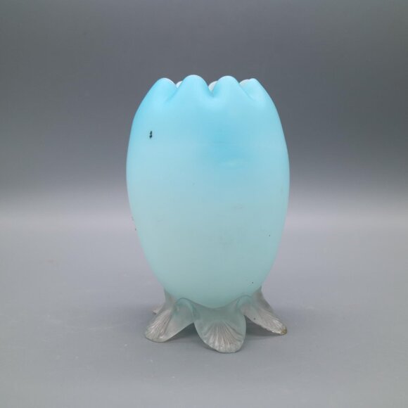 Antique Victorian Stevens & Williams Webb Blue Cased Painted Satin Glass Vase - Picture 3 of 9